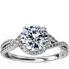 14k 白金扭纹光环钻石订婚戒指（1/3 克拉总重量）